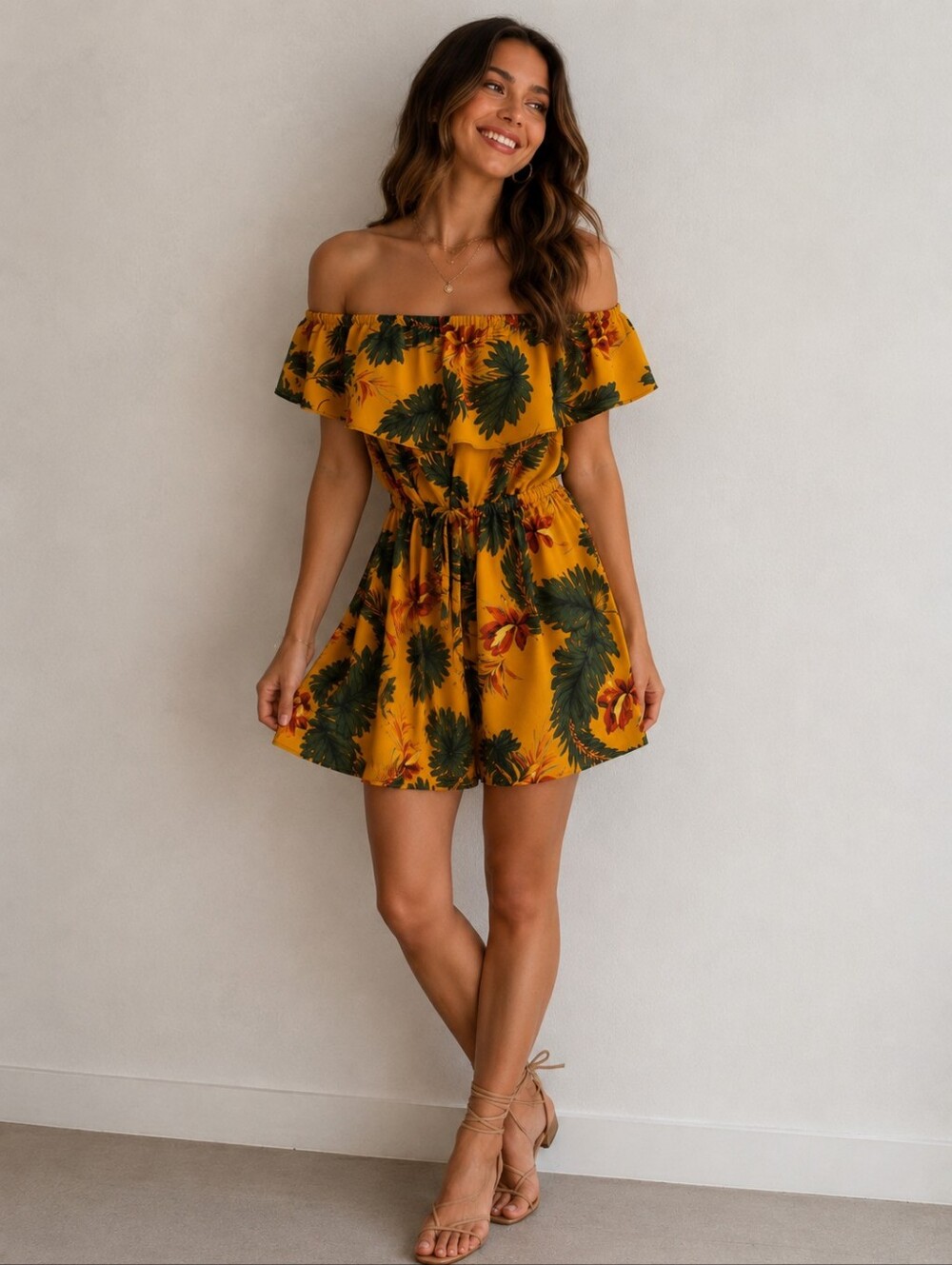 Tropical Strapless Shorts Romper Size XL
